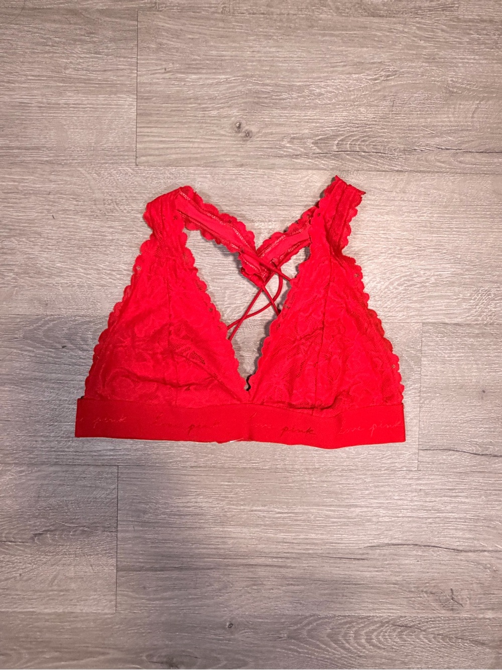 PINK Victoria's Secret Red Lace Bralette with Crisscross Straps